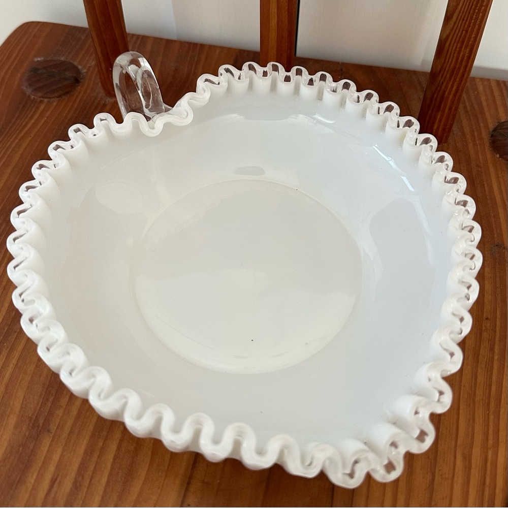 Vintage Fenton Silver Crest White Milk Glass Heart Candy Dish